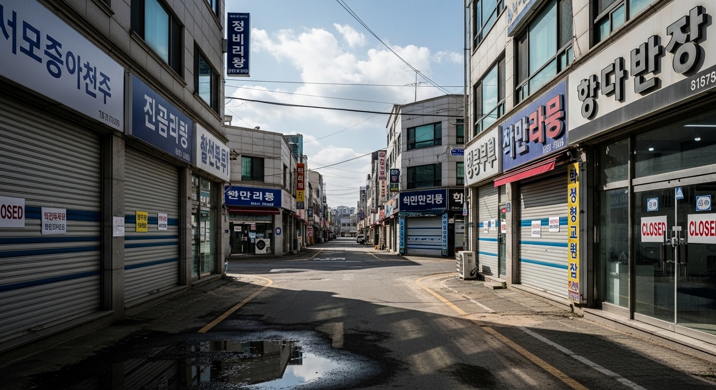 물 부족으로 인해 문을 닫은 가게들과 사람이 없는 파주 거리
