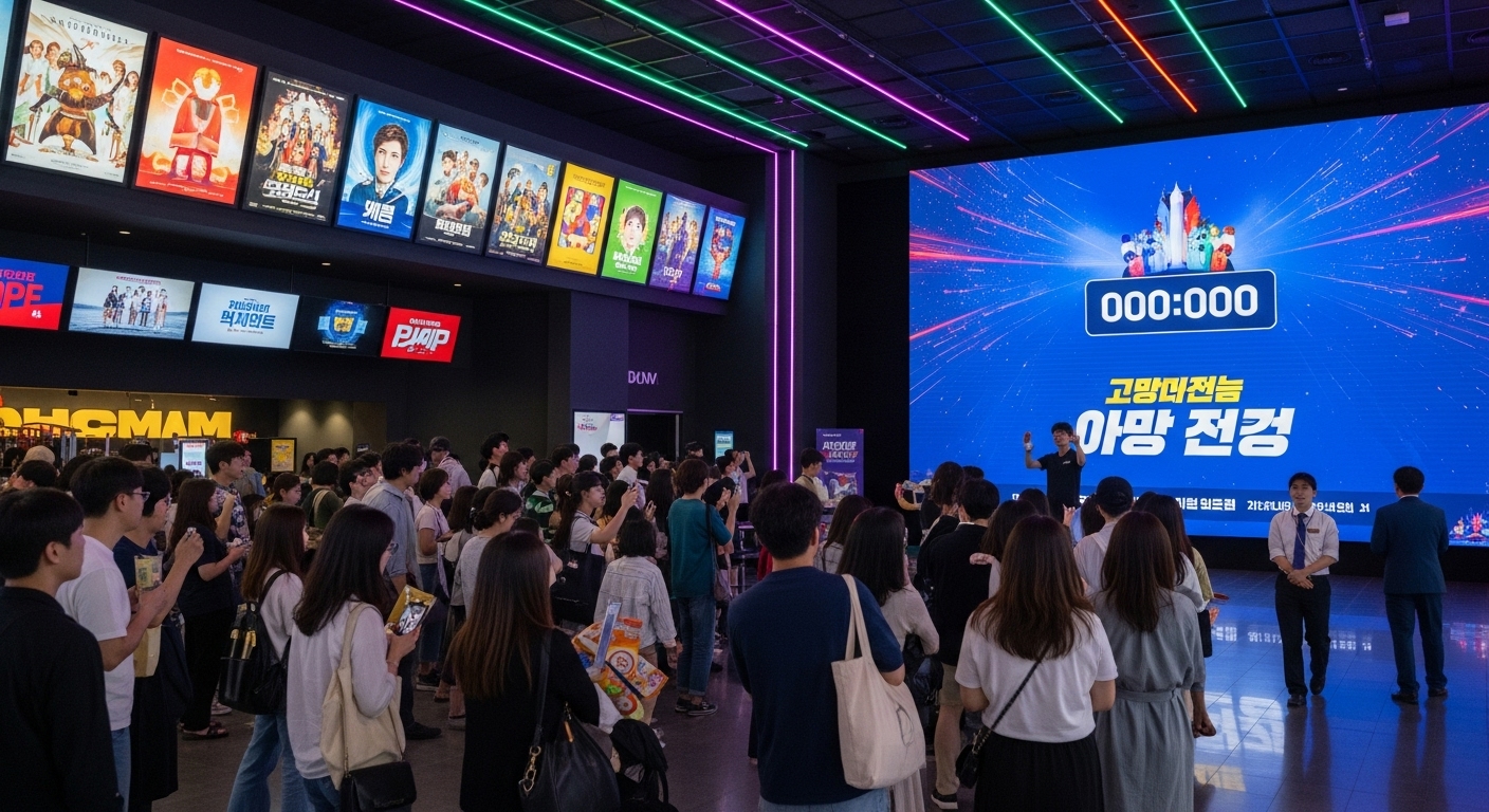 신도림 롯데시네마에서 특별한 공연을 기다리는 관객들로 붐비는 로비