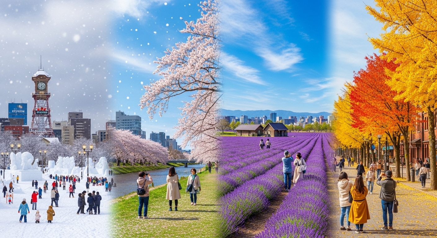 삿포로의 다양한 계절적 변화를 보여주는 이미지
