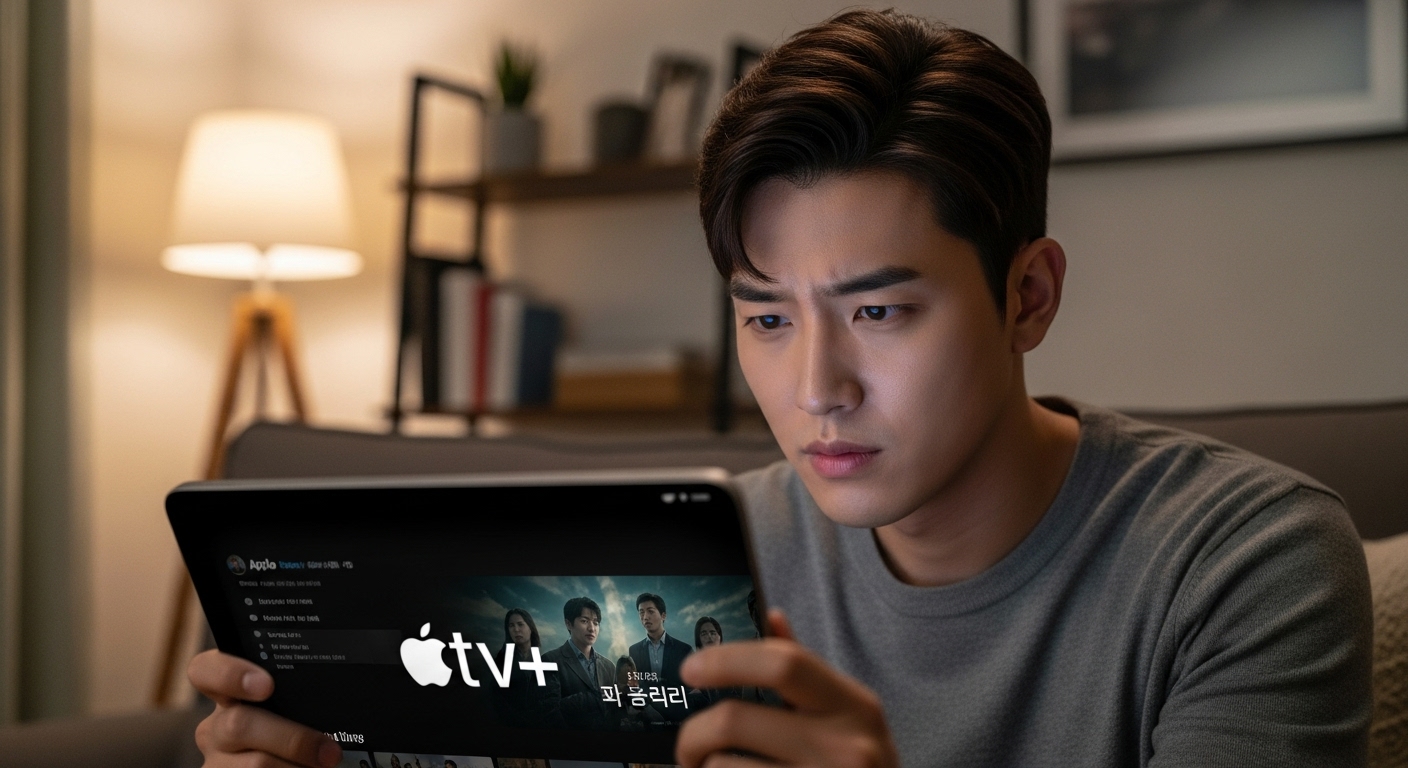 Apple 기기를 사용하여 무료 체험을 신청하는 젊은 남성의 모습