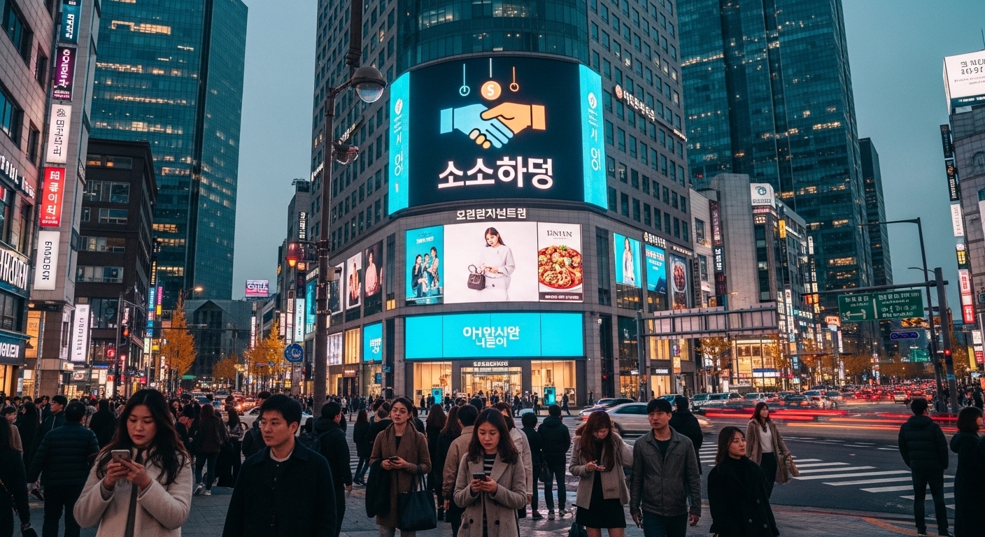 도심 속 디지털 광고판에 '상생페이백' 홍보가 보이는 거리 풍경