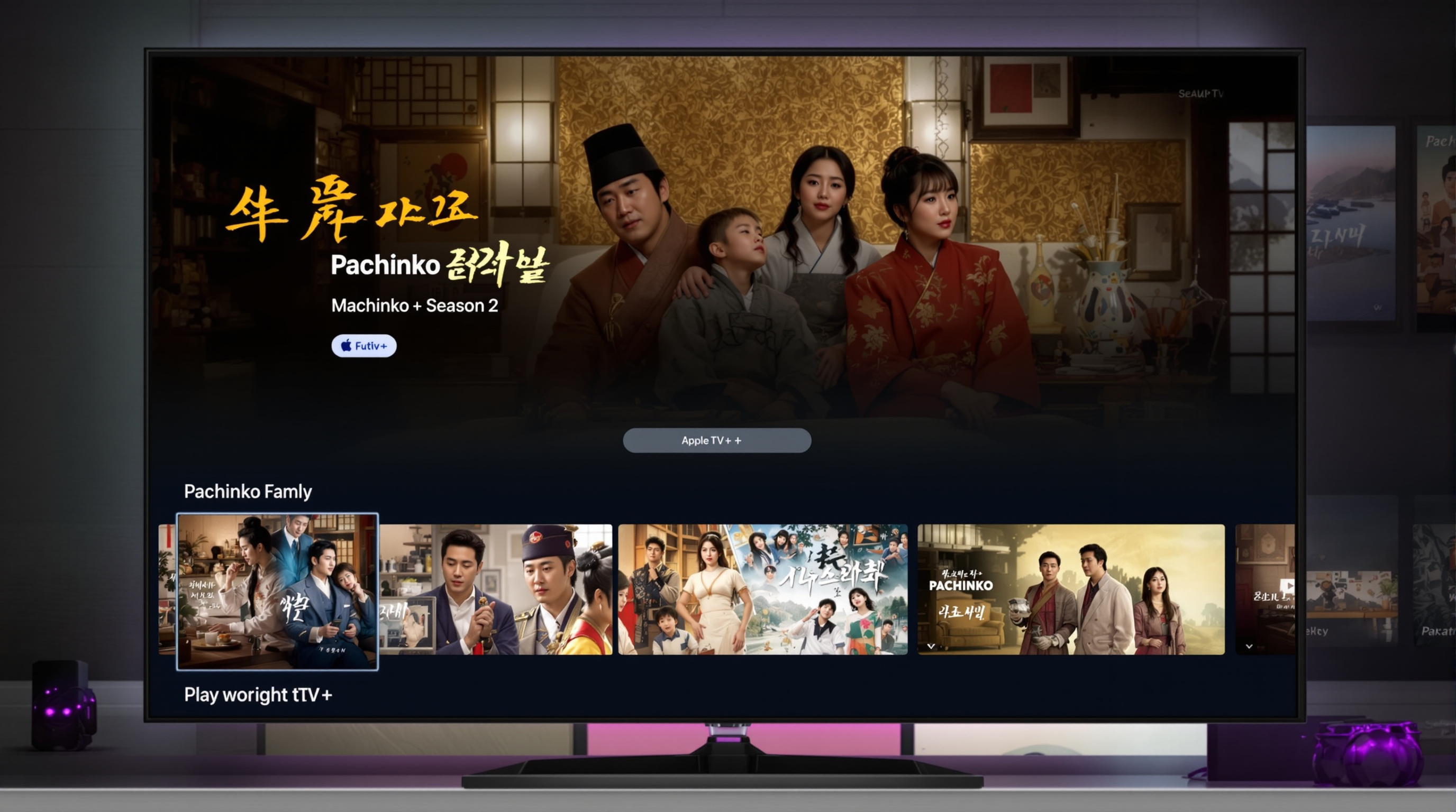 애플TV+의 스트리밍 화면에 파친코 시즌2 홍보 이미지가 표시된 모습