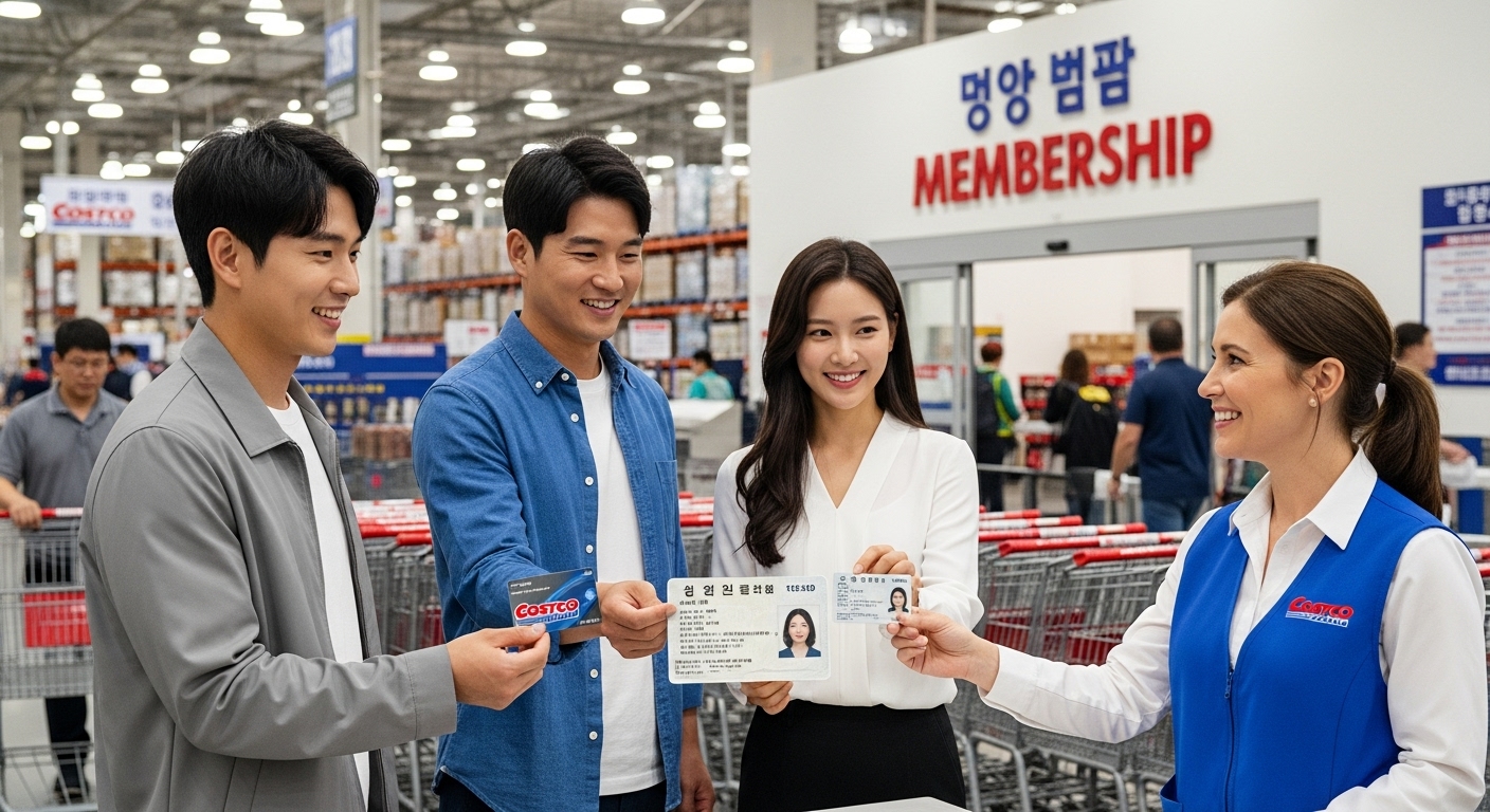 신분증과 기프트 카드를 제시하며 하루 패스를 발급받는 모습