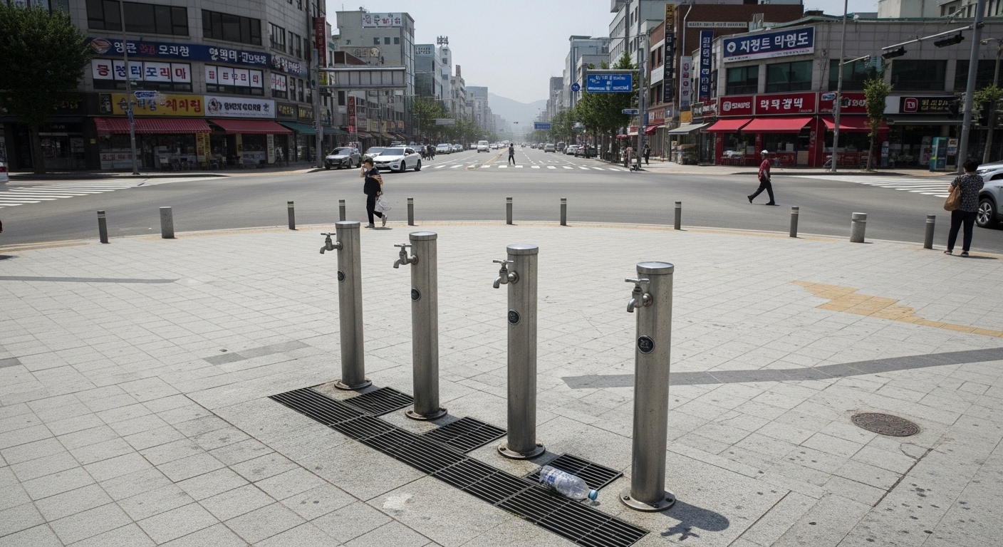 파주시 전경과 함께 텅 빈 수도꼭지와 메마른 거리 모습