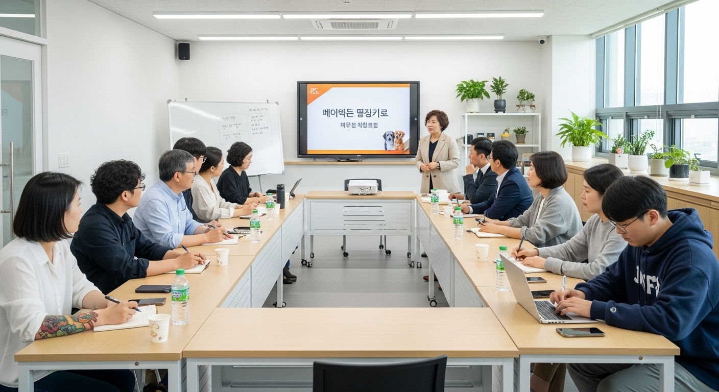 다양한 배경을 가진 사람들이 강의를 듣는 장면