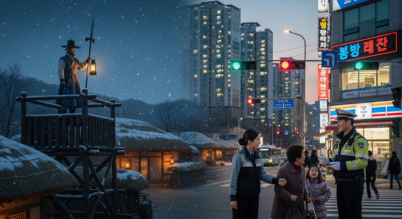 중세 마을 경비에서 현대 도시 한국의 지역사회 경찰 활동으로 진화하는 모습