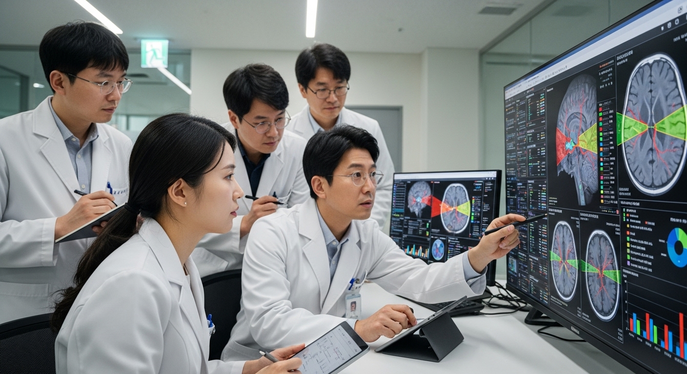 모야모야병 환자들을 대상으로 임상 시험을 진행하며 데이터를 분석 중인 과학자들