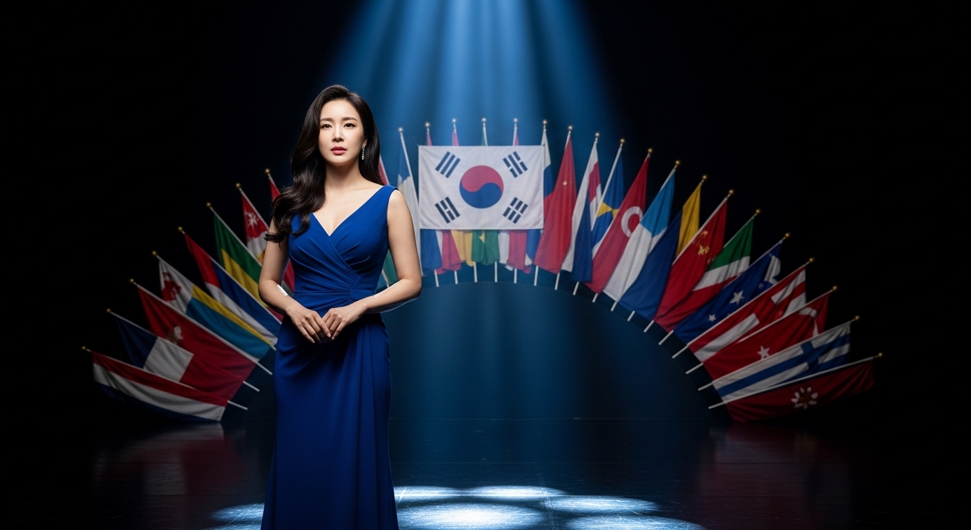 무대 위에서 국제적인 인기를 얻고 있는 한국 여배우의 모습