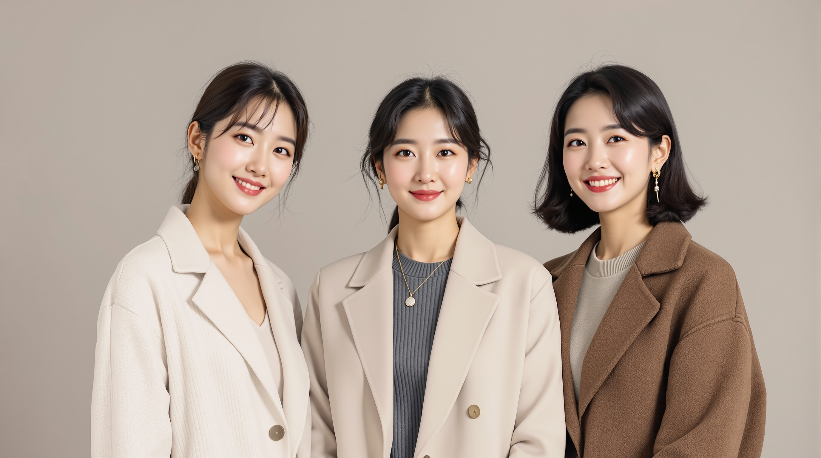 세 명의 40대 여배우가 드라마 세트장에서 각기 다른 스타일로 서 있는 모습