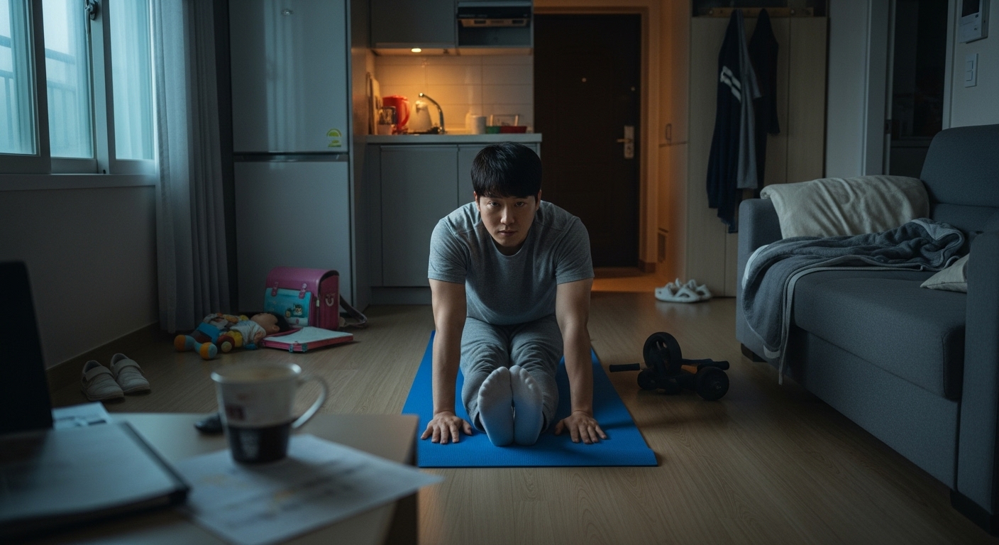 아침 일찍 훈련하며 가족과 목표를 함께하는 한국 남성