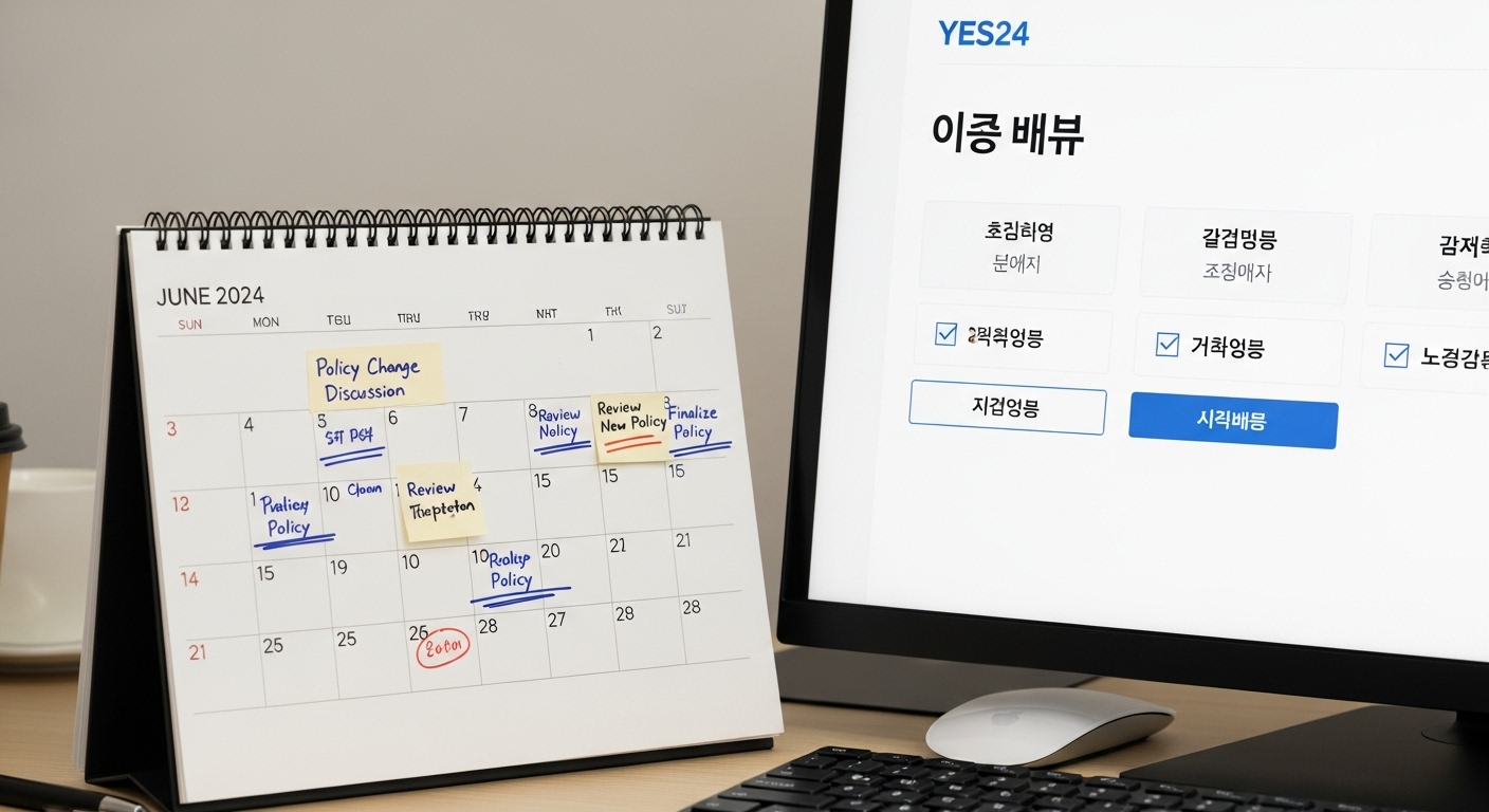 2024년 6월 달력과 함께 새로운 환불 정책을 보여주는 컴퓨터 화면