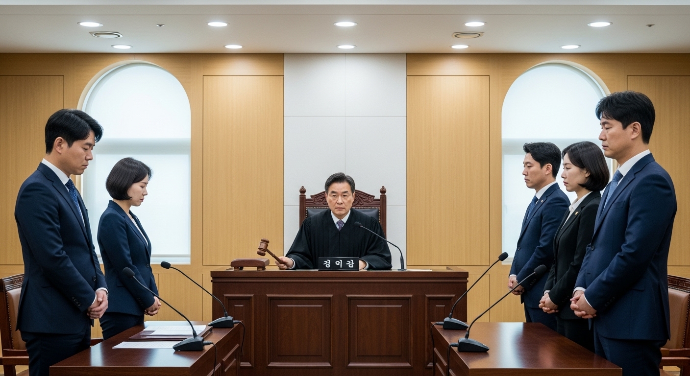 한국 법정에서 판사가 형을 선고하는 모습