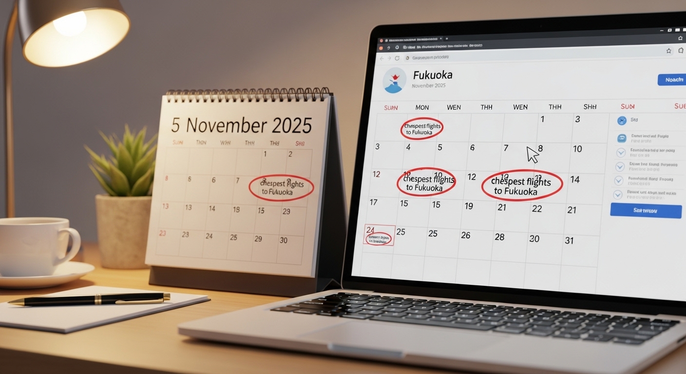 2025년 11월 수요일에 표시된 달력과 예약 사이트를 보여주는 노트북 화면