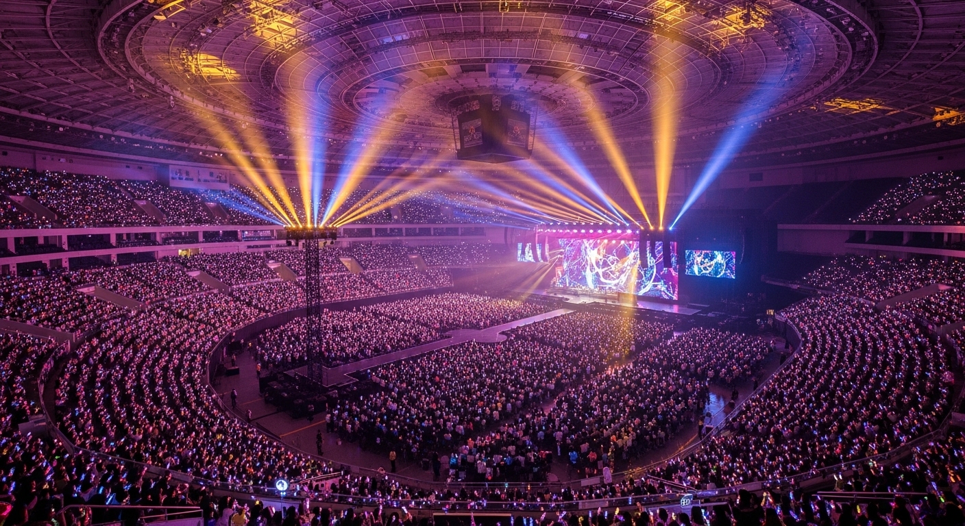 KSPO 돔에서 열린 대규모 콘서트 전경과 무대 조명