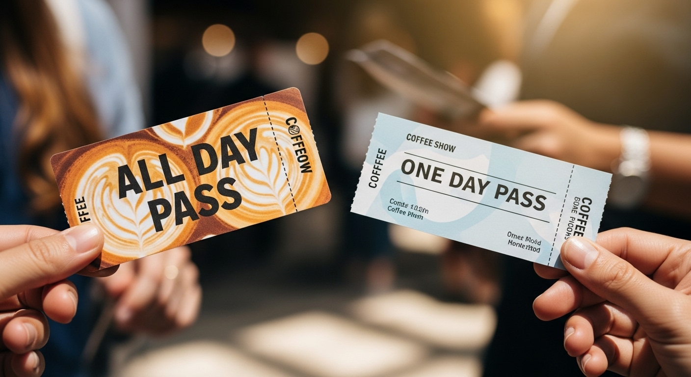 다양한 관람객이 'ALL DAY PASS'와 'ONE DAY PASS'를 들고 있는 모습