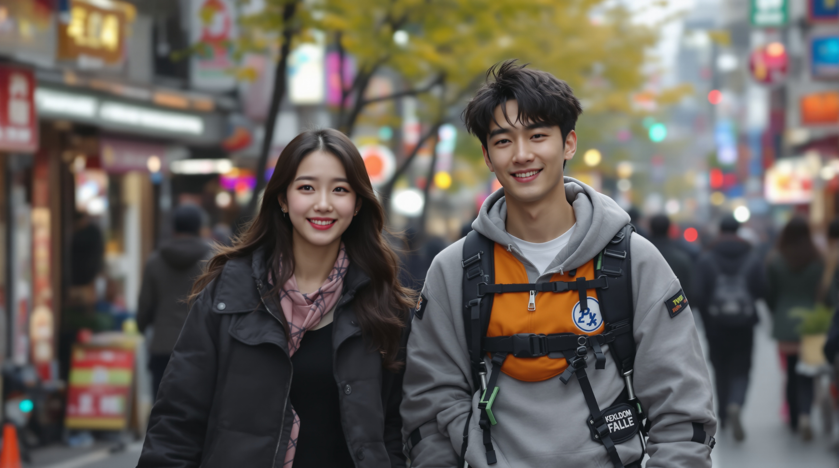 트와이스 지효와 스켈레톤 선수 윤성빈이 서울 거리에서 함께 걷는 모습