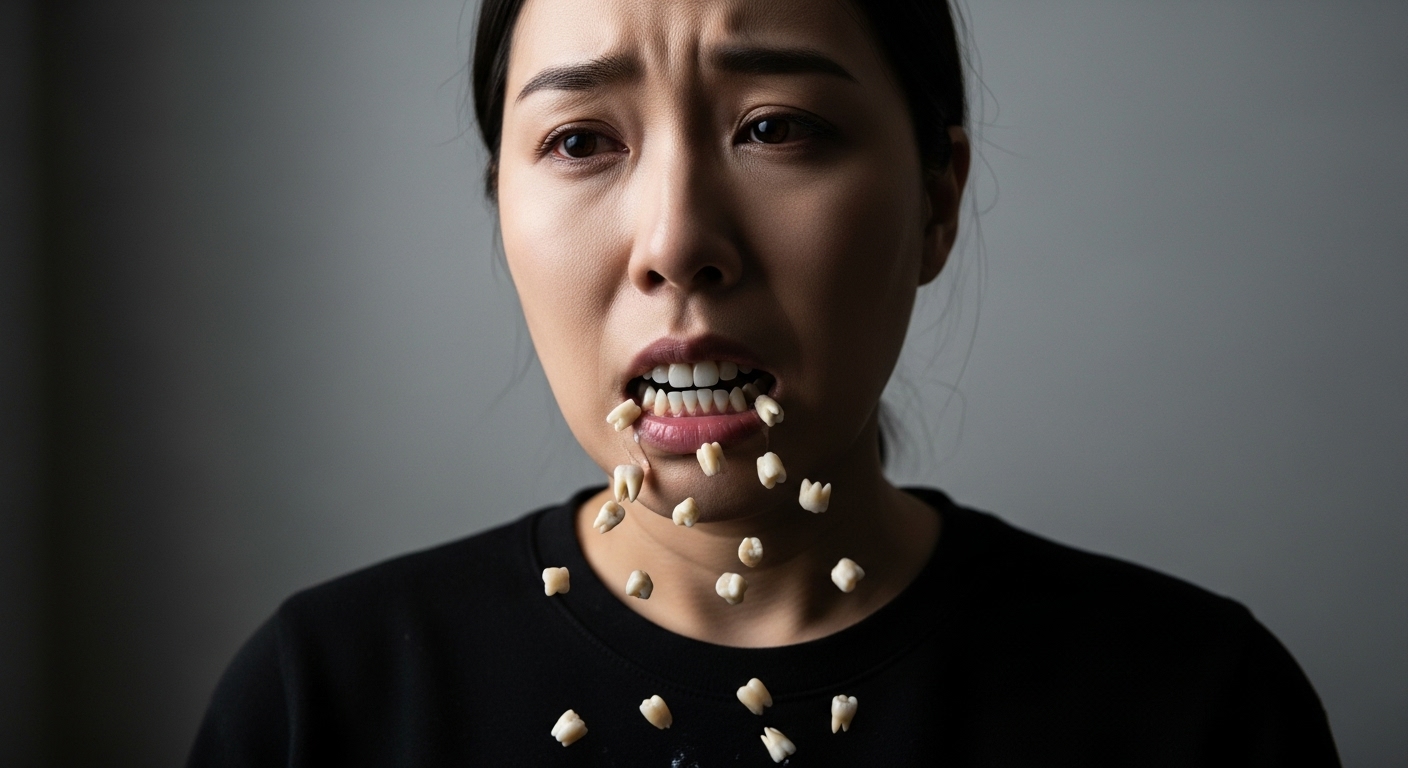 모든 이가 빠져나가는 모습이 실패나 손실의 경고를 나타내는 장면