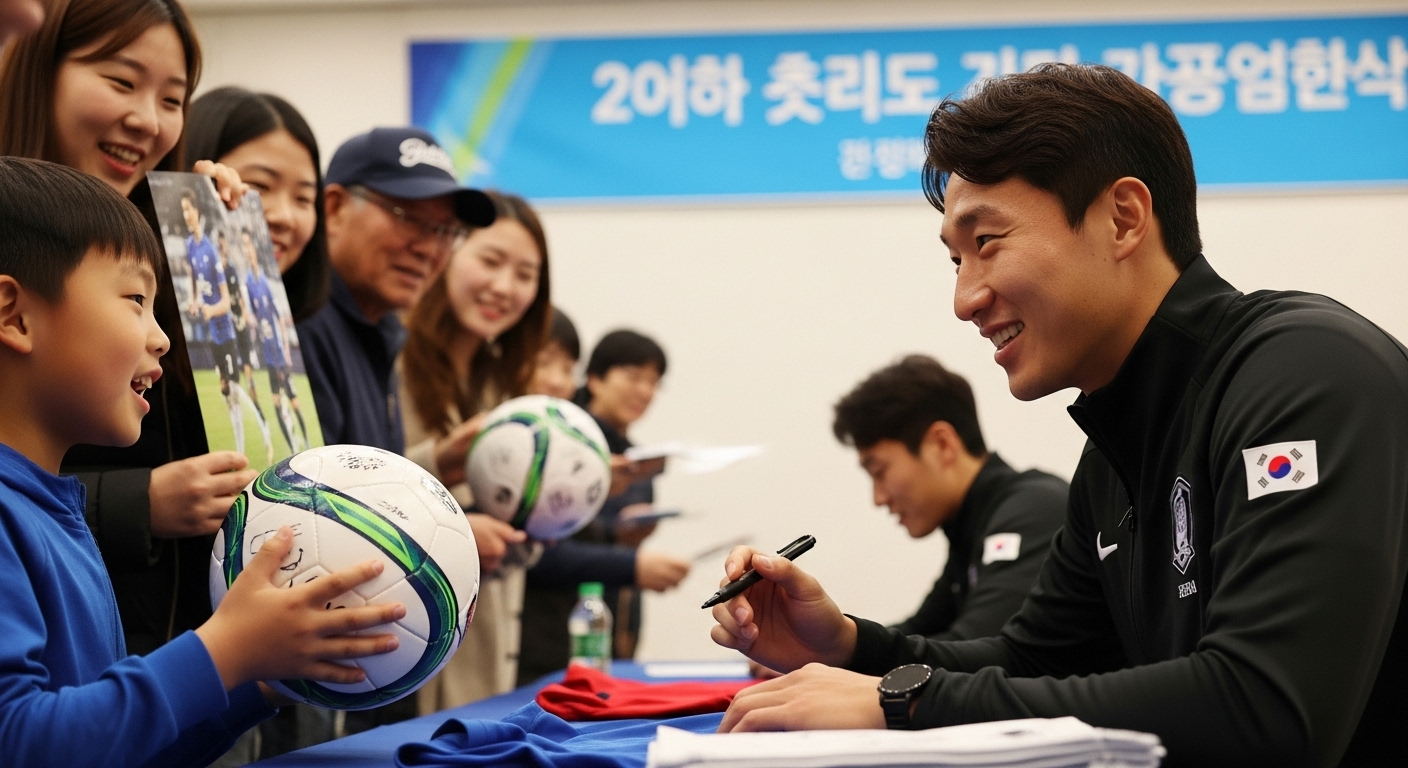 사인회에서 팬들과 진심 어린 소통을 나누는 한국 운동선수