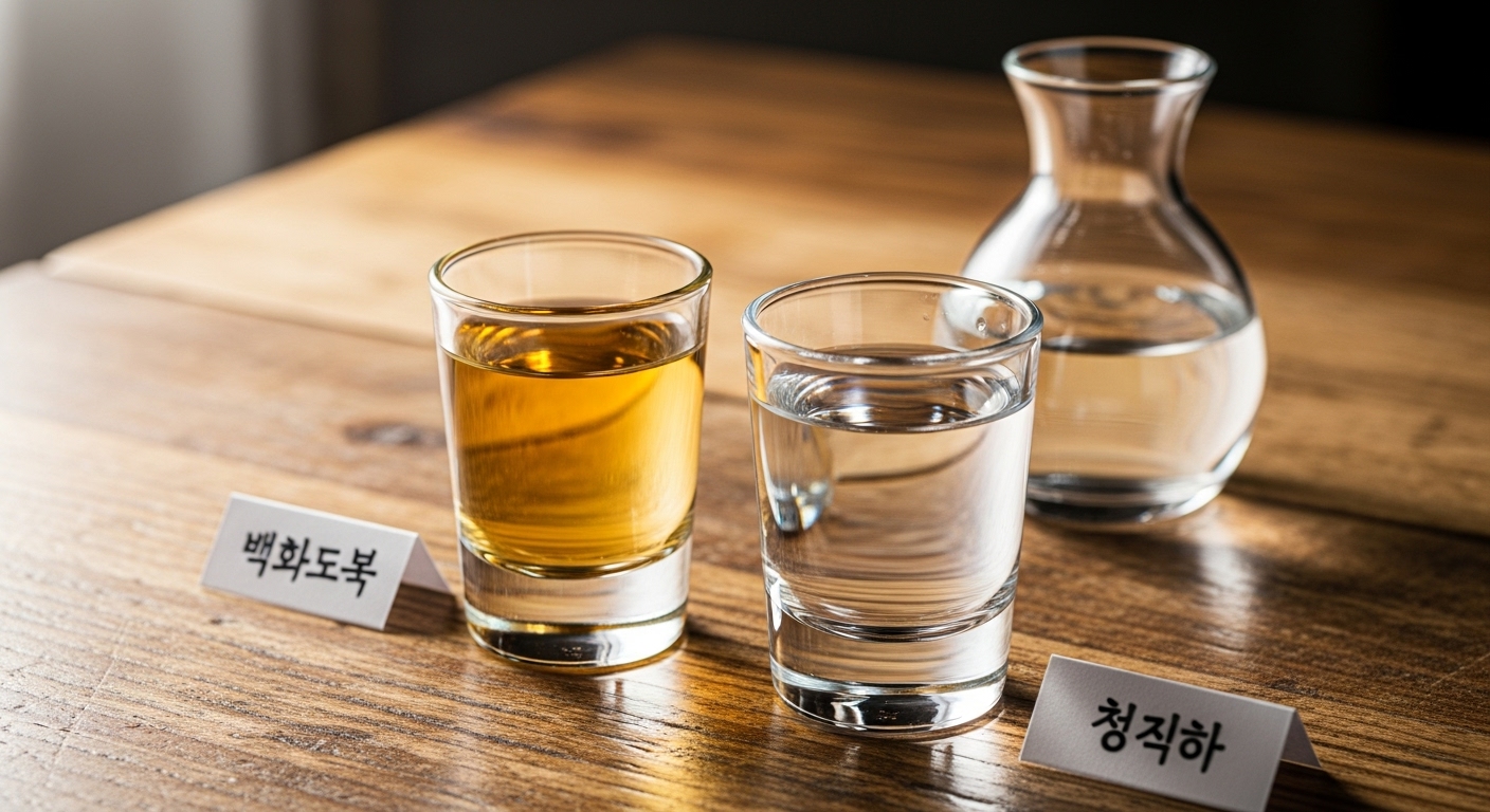 백화수복과 청하를 비교 시음하는 장면
