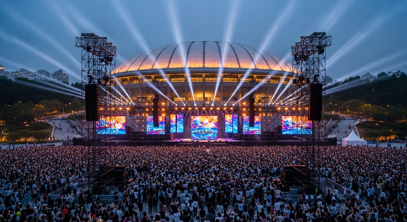 대규모 콘서트를 위한 올림픽공원의 KSPO DOME 전경