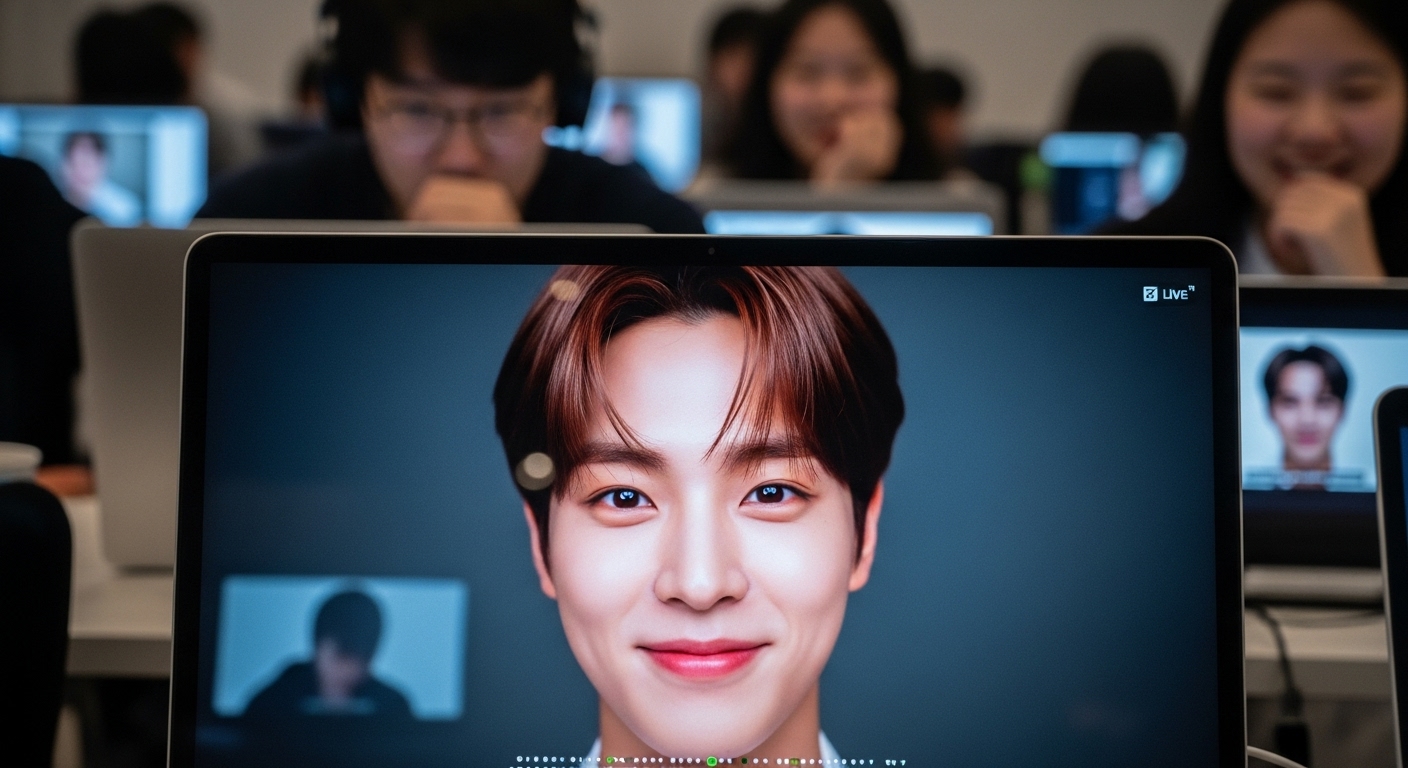 디지털 화면을 통해 진솔하게 소통하는 아이돌과 이를 지켜보는 팬들