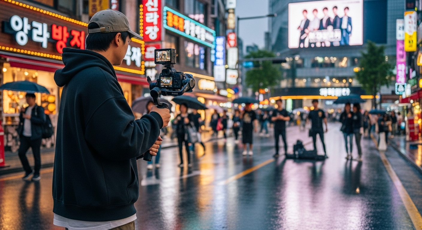 도심 속 생동감 넘치는 거리 풍경을 니콘 A1000으로 4K 해상도로 촬영하는 한국 콘텐츠 제작자