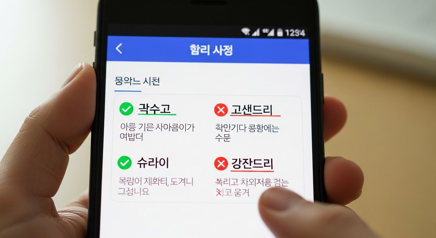 스마트폰 화면에 올바른 단어 사용과 잘못된 표기가 표시된 디지털 사전 모습