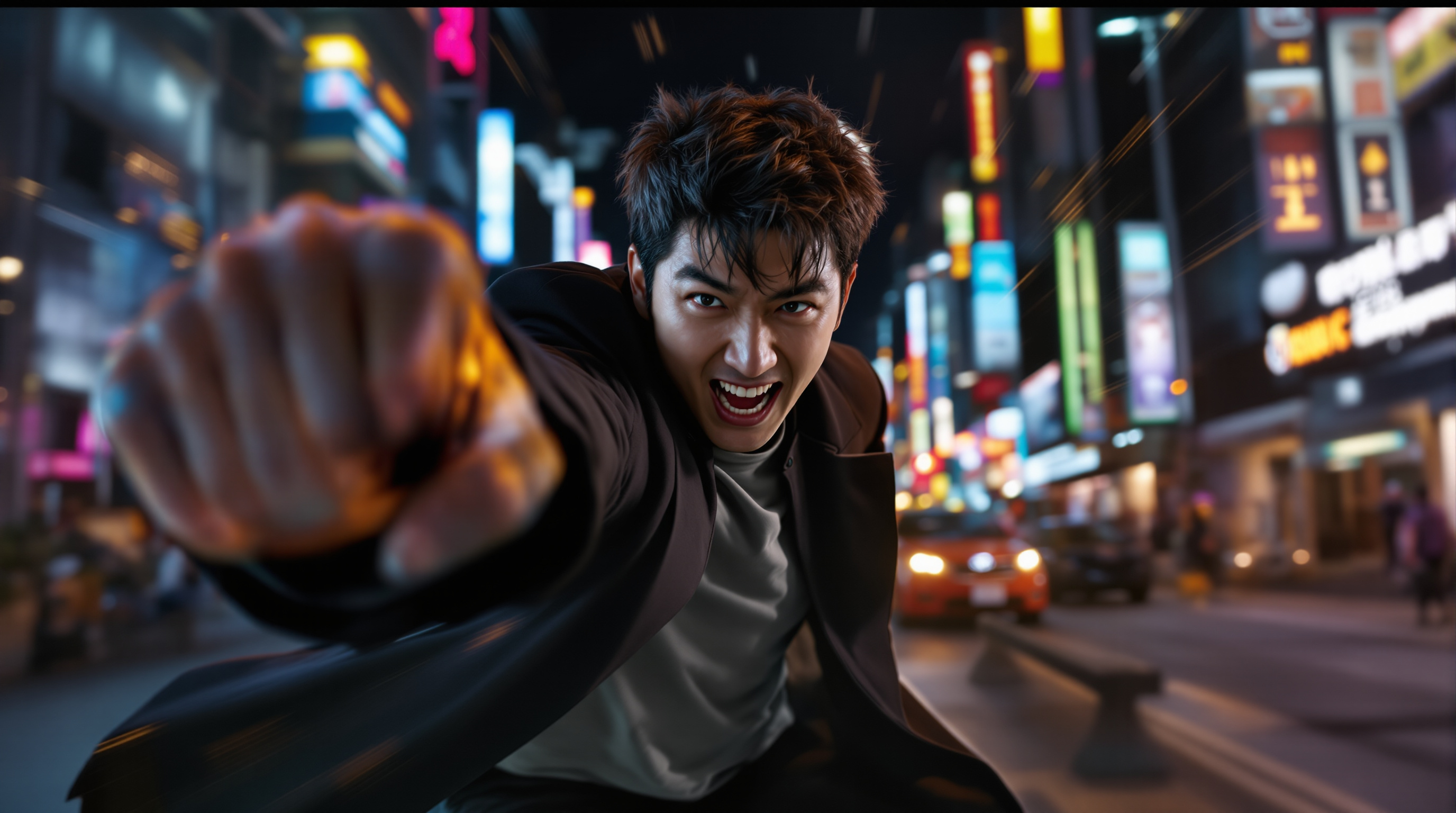 현대 도시 배경에서 지창욱의 강렬한 액션 장면