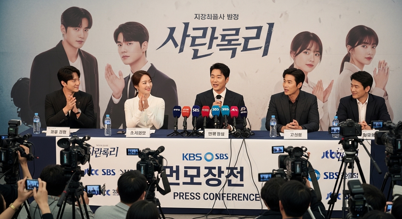 인기 웹툰의 드라마화를 알리는 기자회견 현장