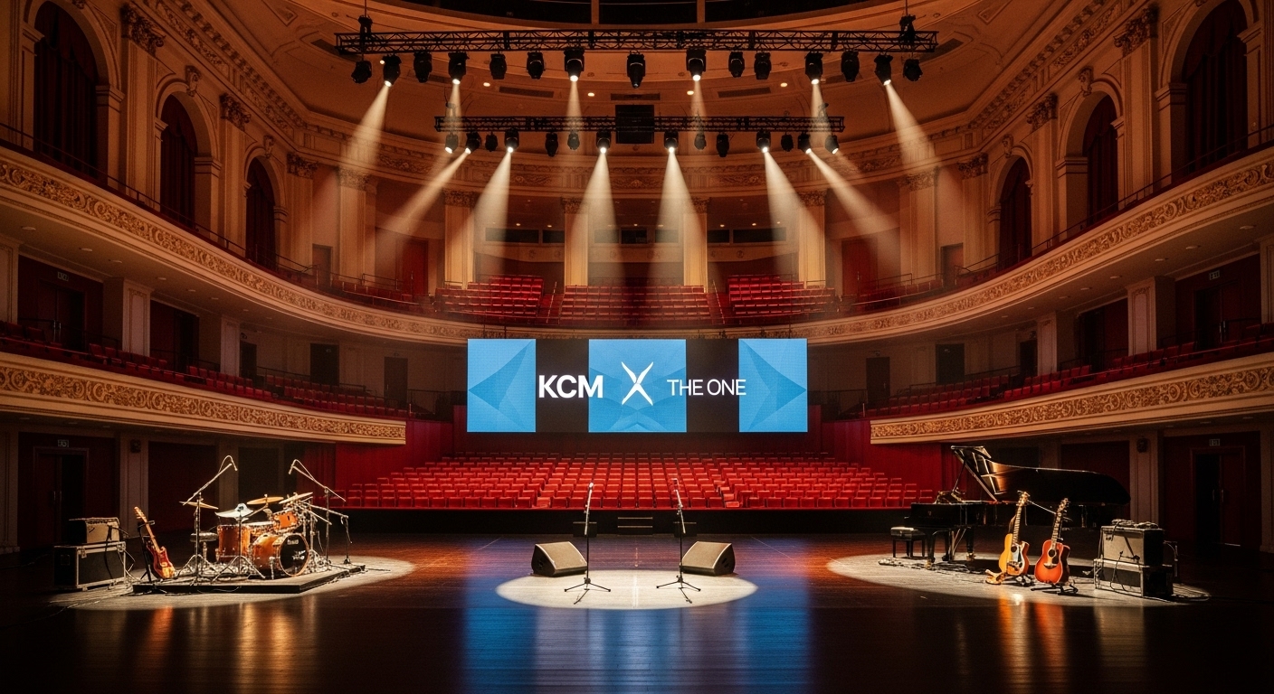 KCM과 더원의 공연을 위한 무대가 세팅된 한국의 대형 공연장 내부