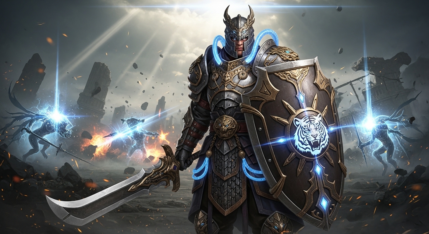 컴퓨터 책상에 앉아 MMORPG 클래스 옵션을 고민 중인 현대적인 게이머