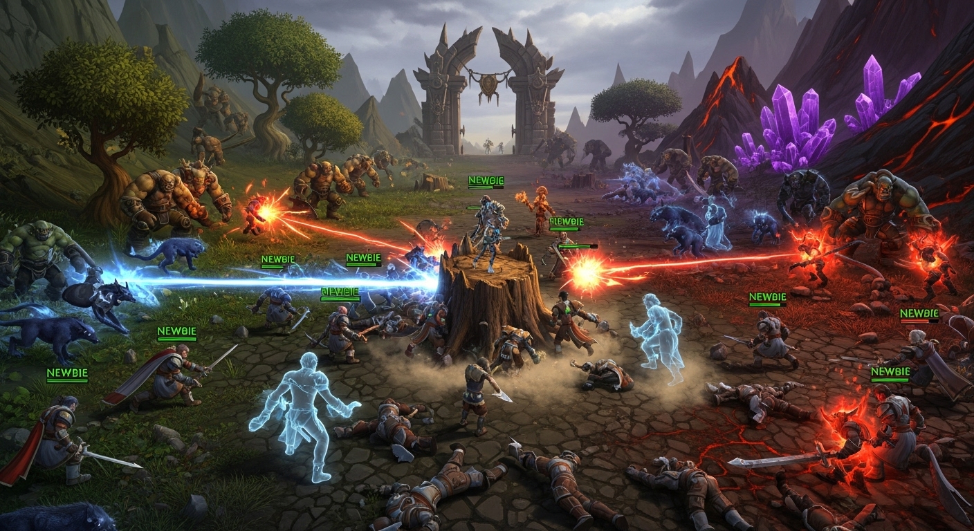 MMORPG 게임에서 저레벨 플레이어가 공격에 노출된 불안전한 경계 지역