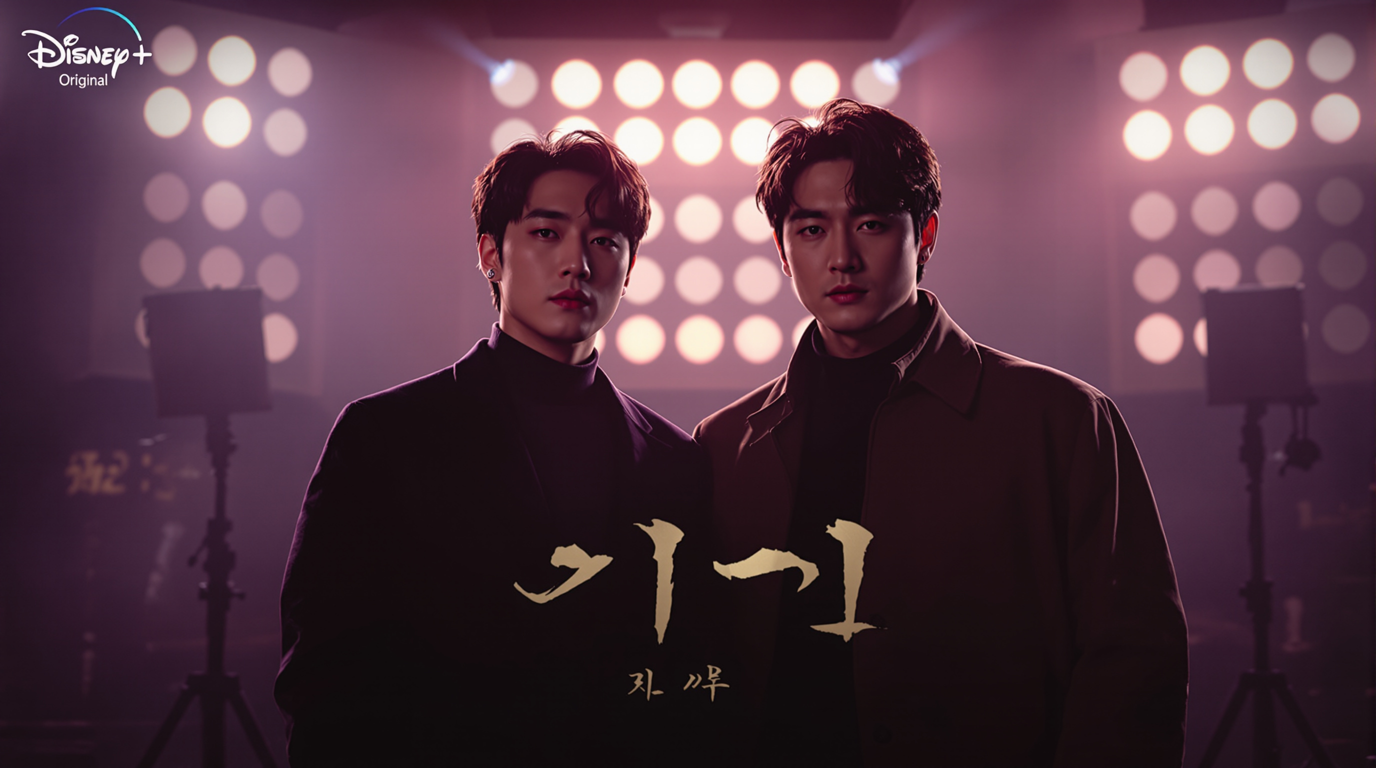 지창욱과 도경수가 스튜디오 세트에서 포즈를 취하는 모습