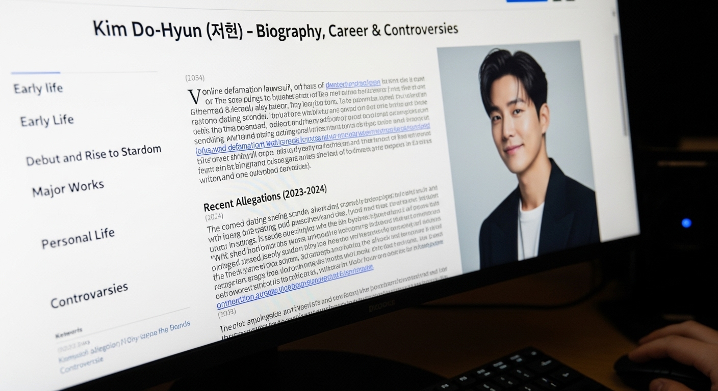 한국 연예인의 생애 사건과 논란이 담긴 온라인 백과사전 화면