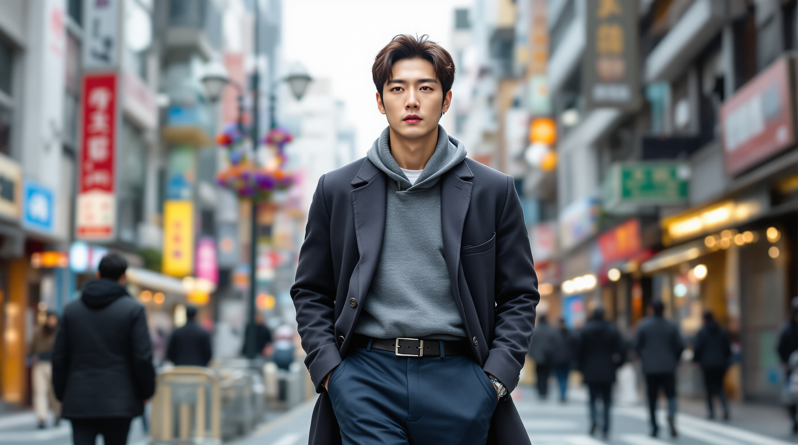 서울 거리에서 활발히 활동하는 배우 김우빈의 모습