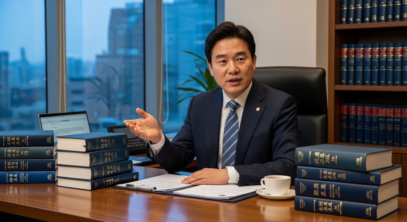 한국 변호사가 사무실에서 '감치'에 대해 설명하는 장면