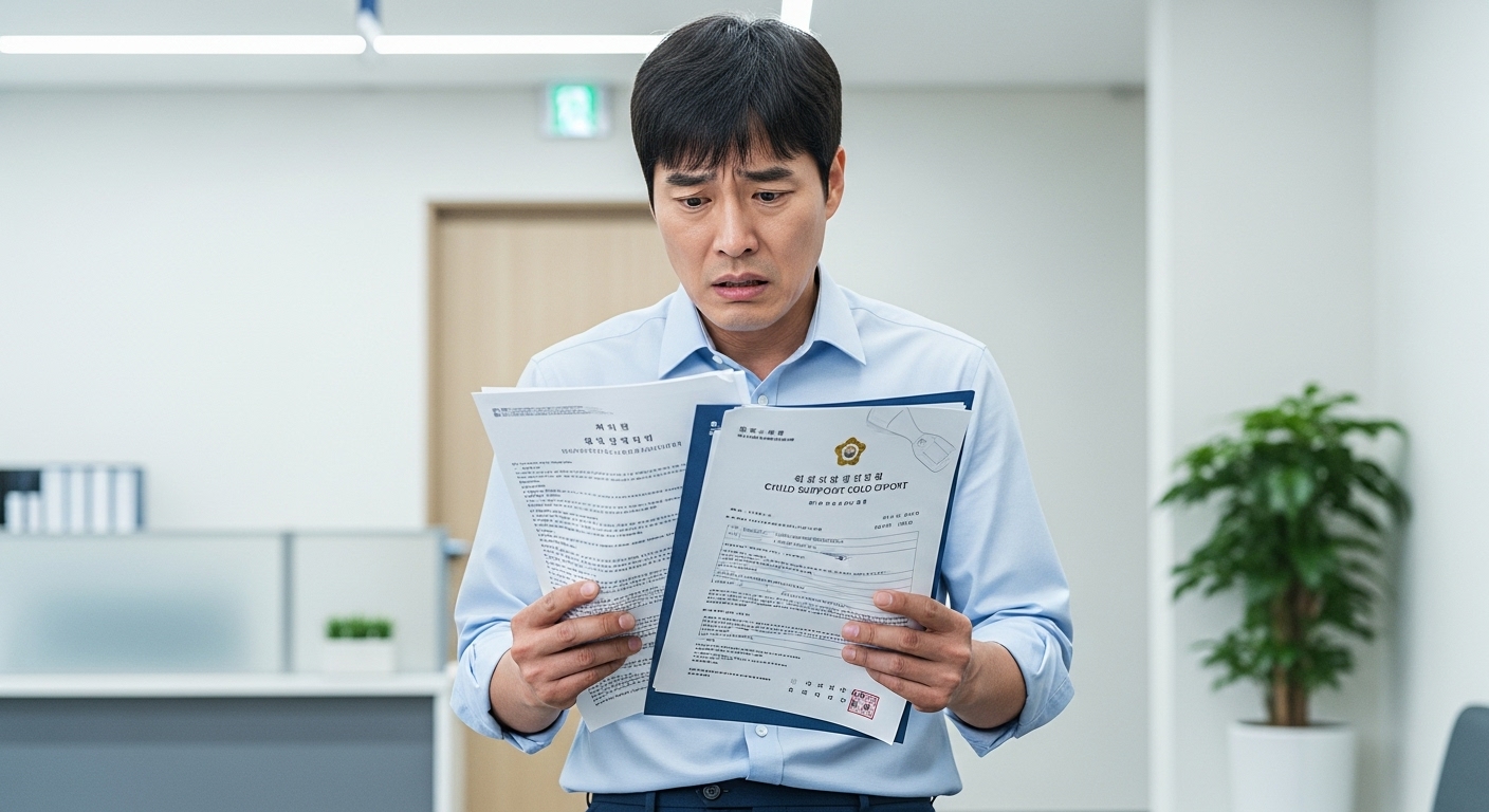 양육비 미지급으로 인해 법적 제재를 받는 한국 남성의 모습