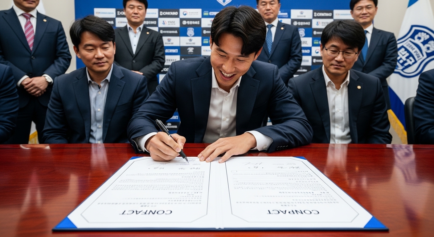 공식 행사 테이블에서 한화 이글스와 계약서에 서명하는 강백호의 모습