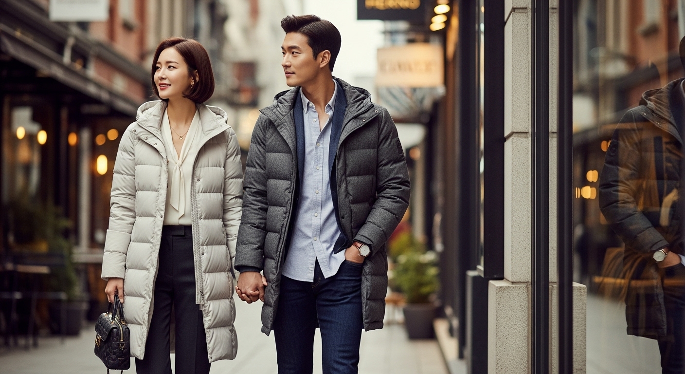 캐주얼 및 비즈니스 스타일로 연출된 커플의 세련된 모습