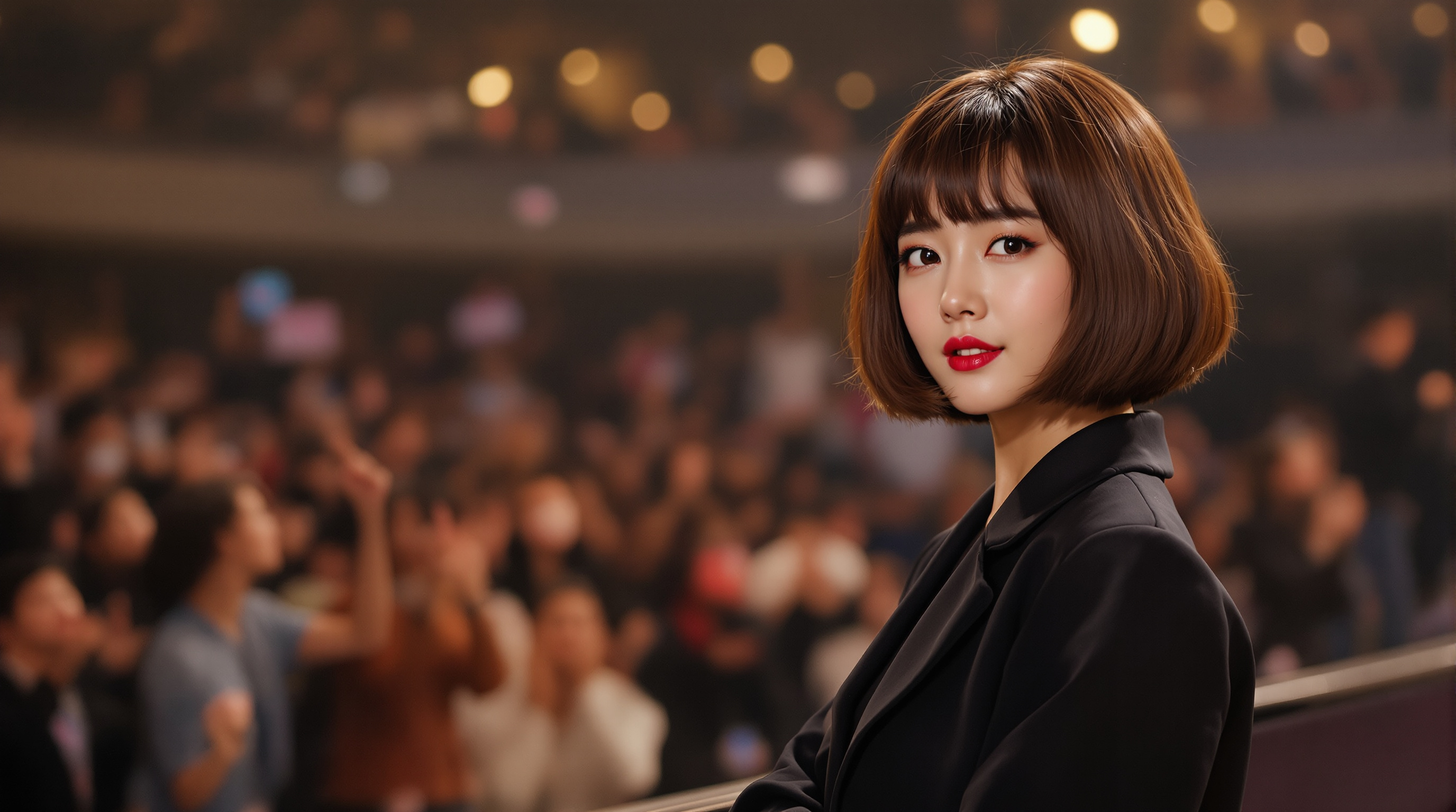 영화 무대에서 새로운 단발 스타일을 선보이는 여배우