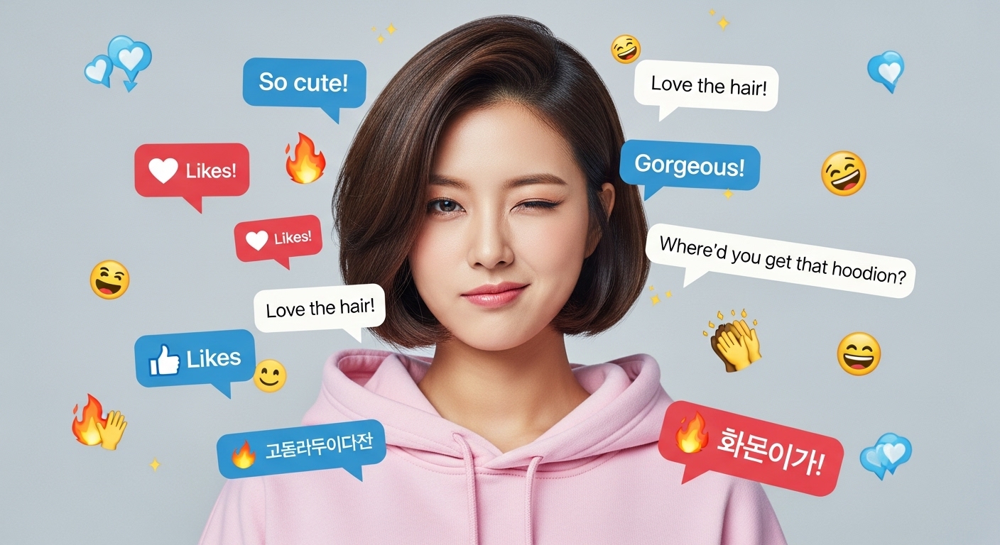 SNS에 장난스러운 표정으로 단발 사진을 올린 모습