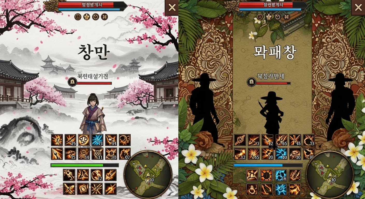 한국부터 인도네시아까지 다양한 문화적 배경을 반영한 현지화된 게임 인터페이스