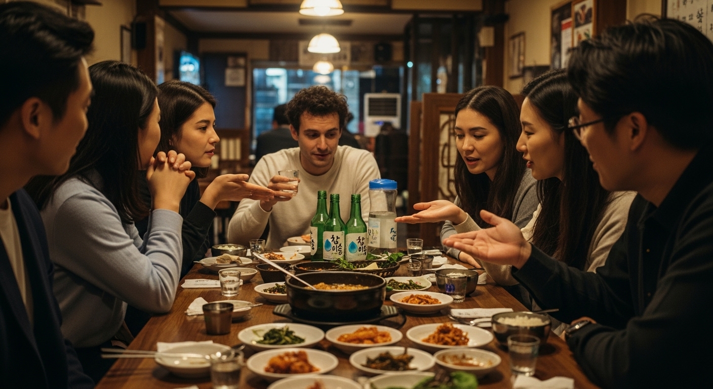 포항 저녁 식사 자리에서 새로운 멤버가 합류하며 생긴 긴장감과 환영 분위기