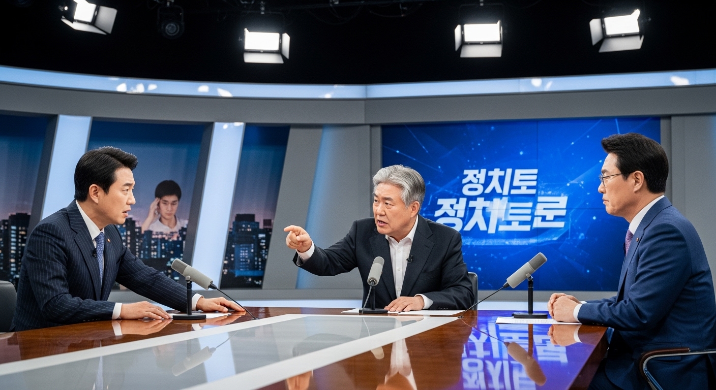 스튜디오에서 열띤 토론을 벌이는 한국 정치인들
