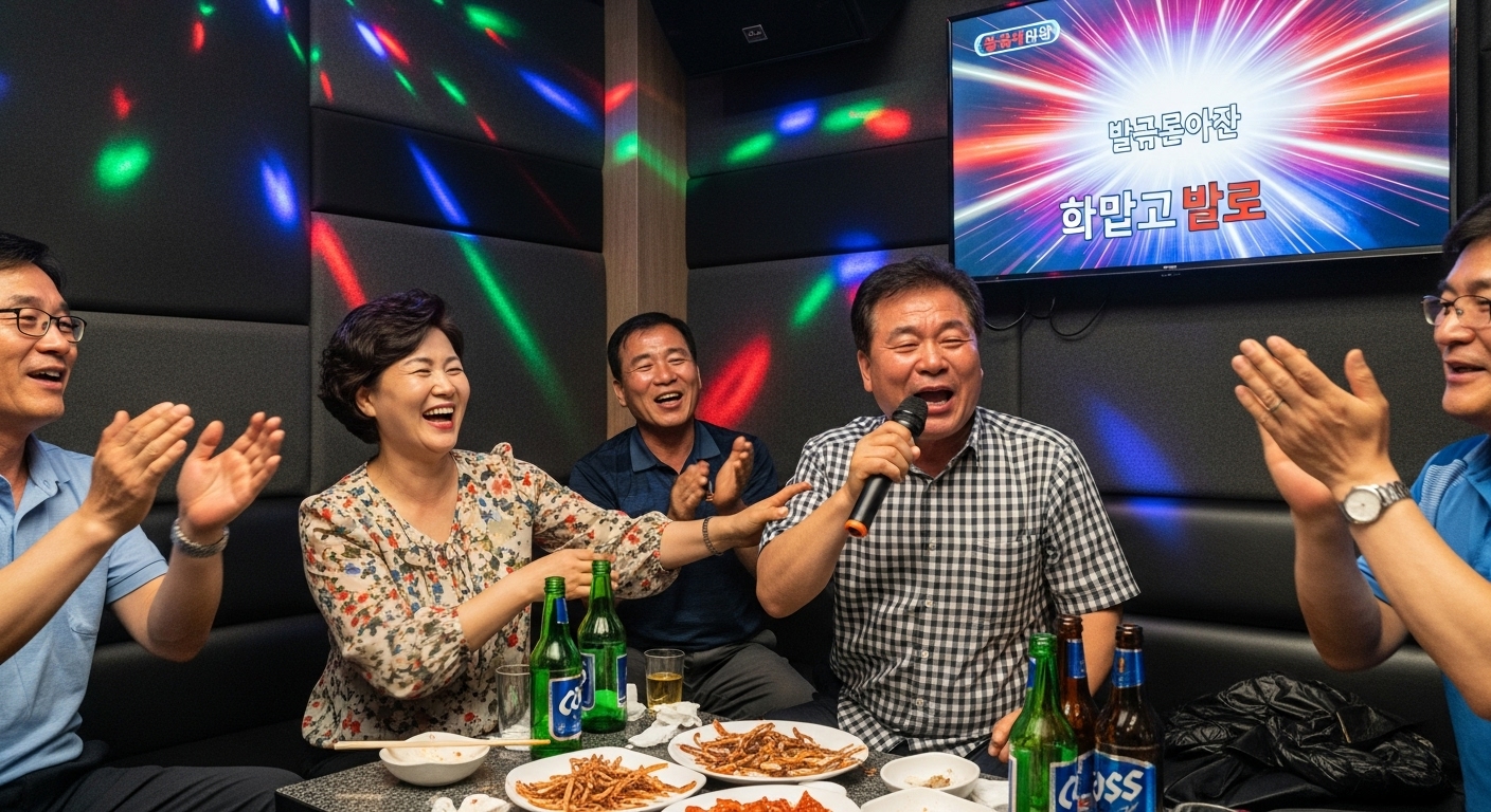 중장년층이 카라오케를 즐기며 웃고 있는 모습