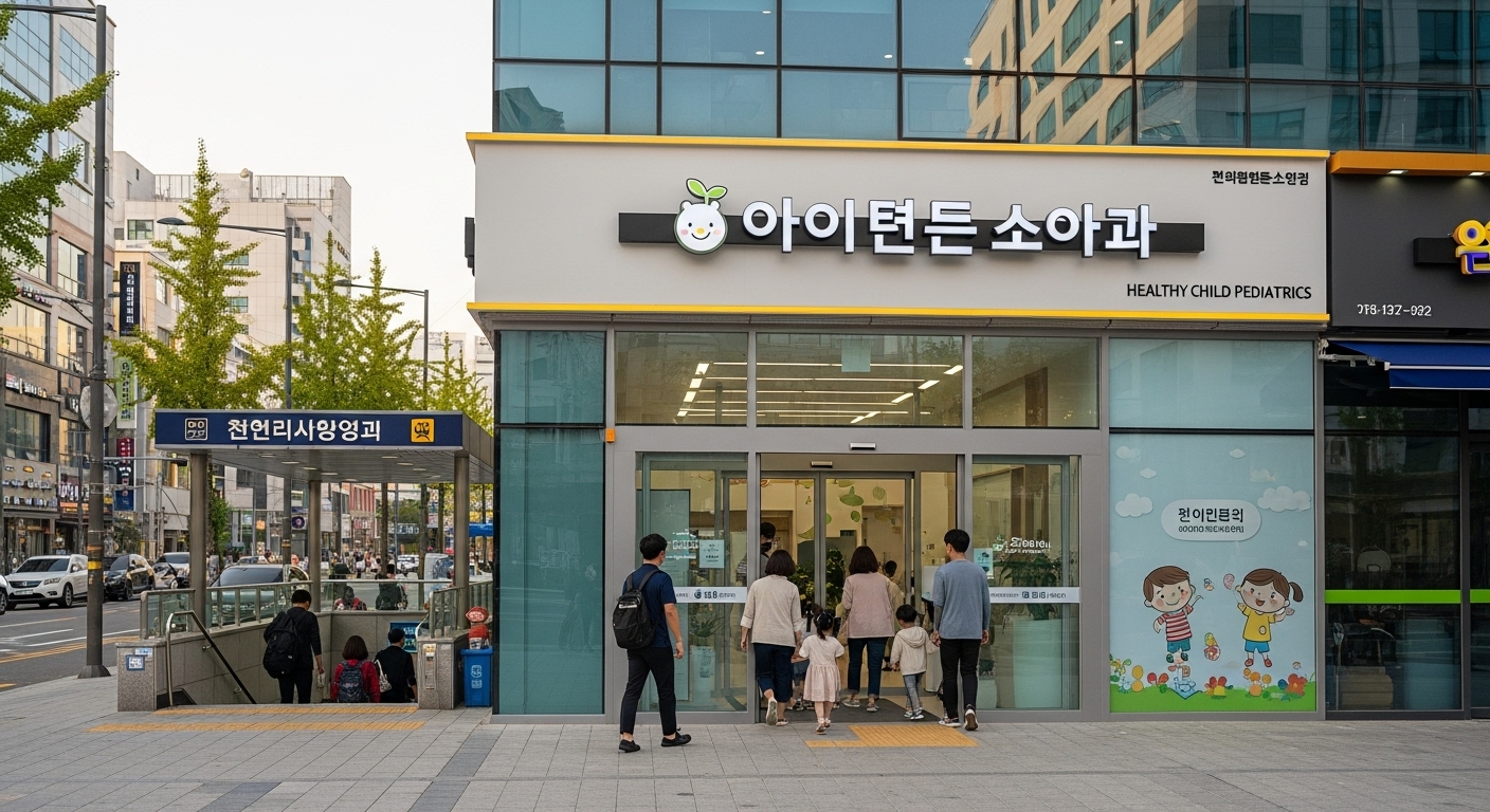 지하철역 근처 현대적인 소아과 입구 모습