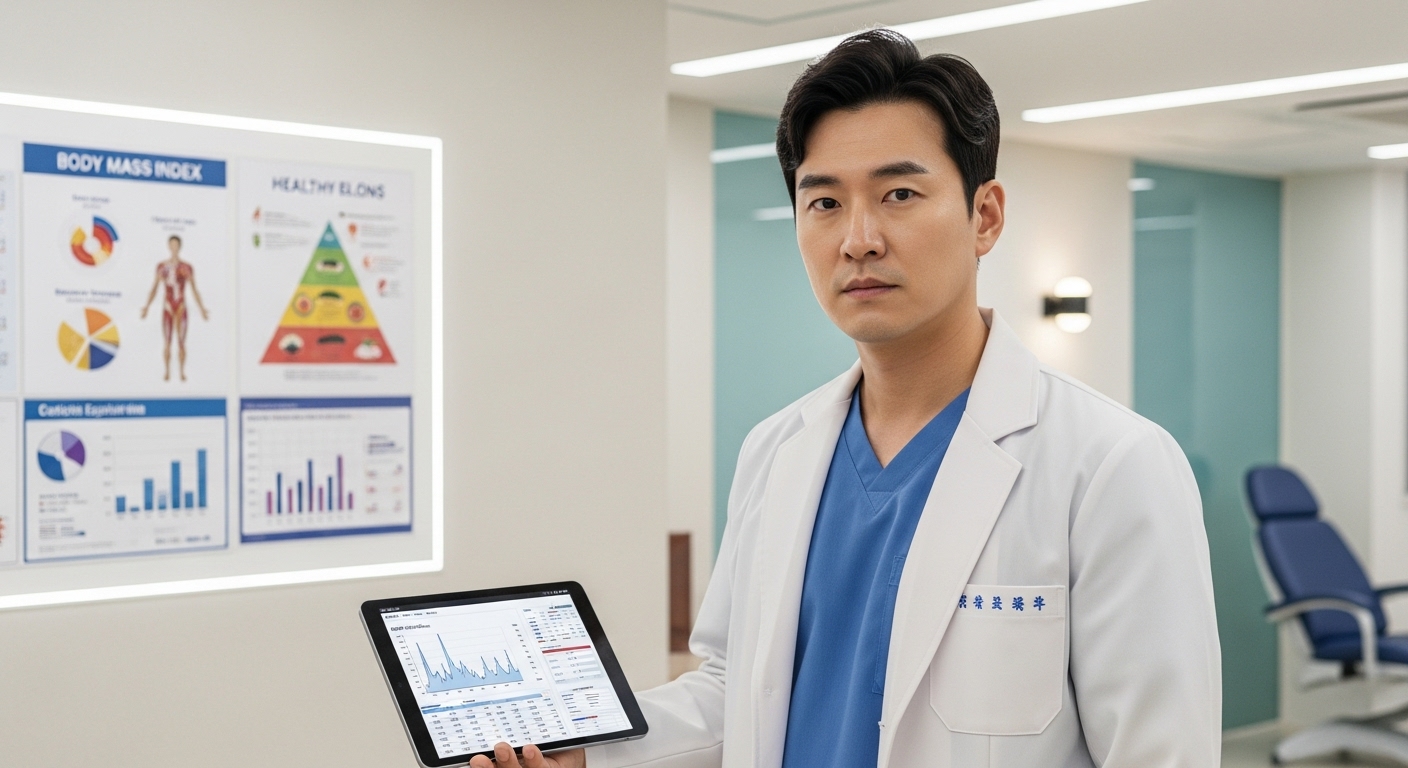 현대적인 병원에서 태블릿으로 건강 데이터를 보여주는 의사