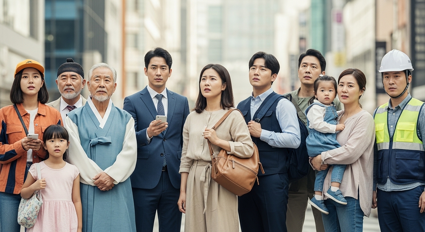 다양한 연령대와 생활 방식을 가진 한국인들의 다채로운 표정