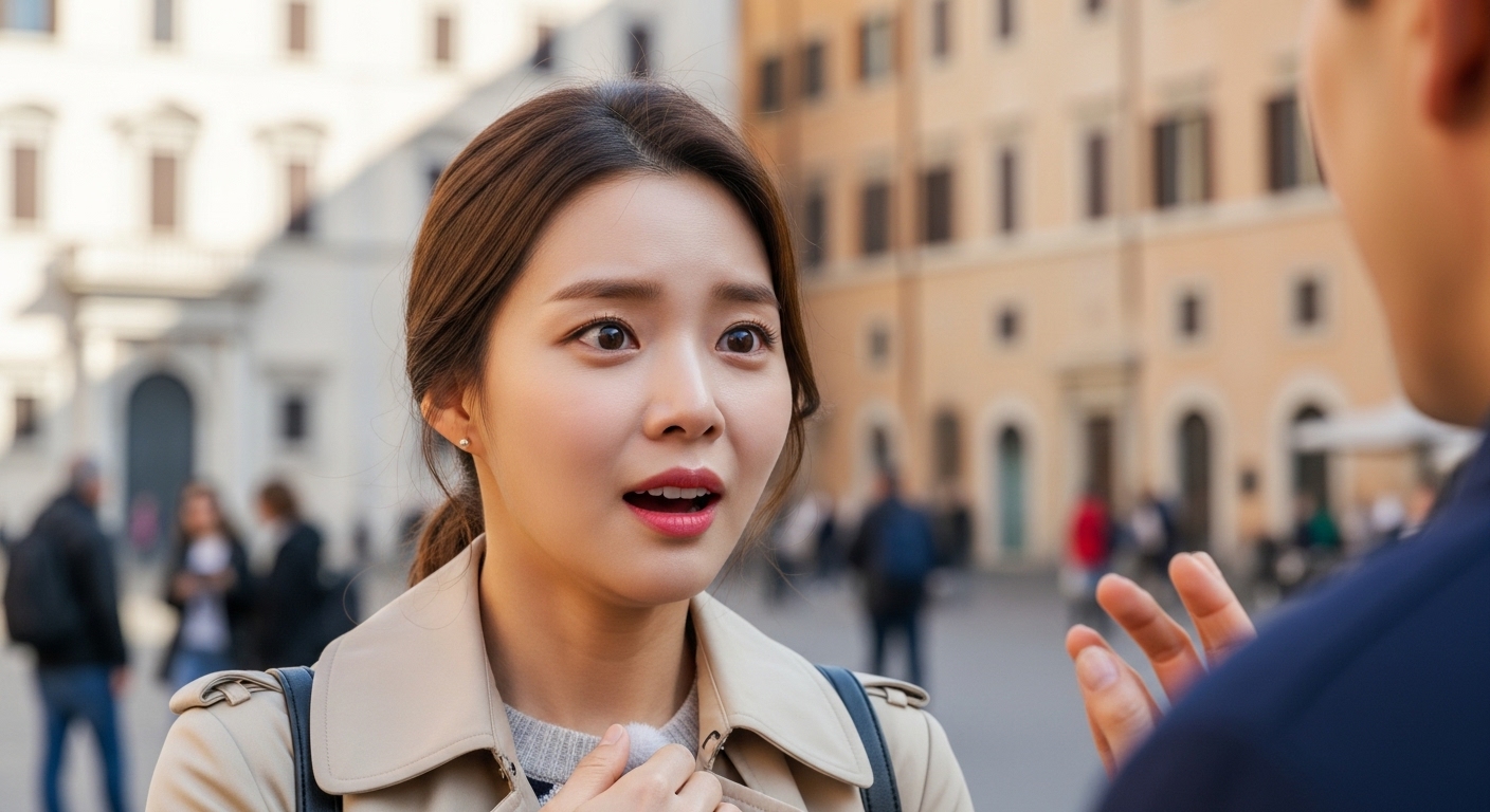 이탈리아 젤라또 가게에서 일하는 젊은 여성이 지중해 거리의 활기찬 분위기를 만끽하고 있는 모습