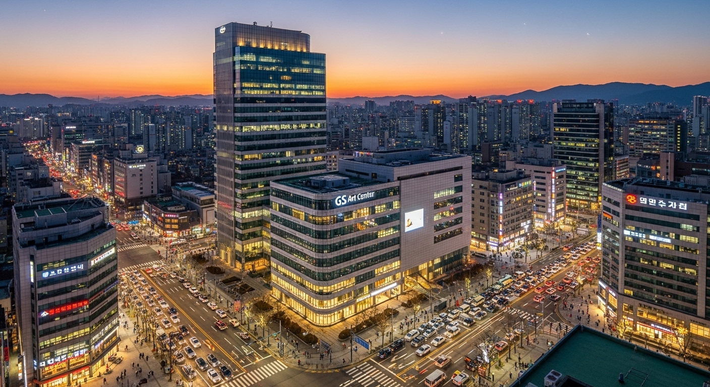 강남에 위치한 현대적인 디자인의 GS아트센터 전경
